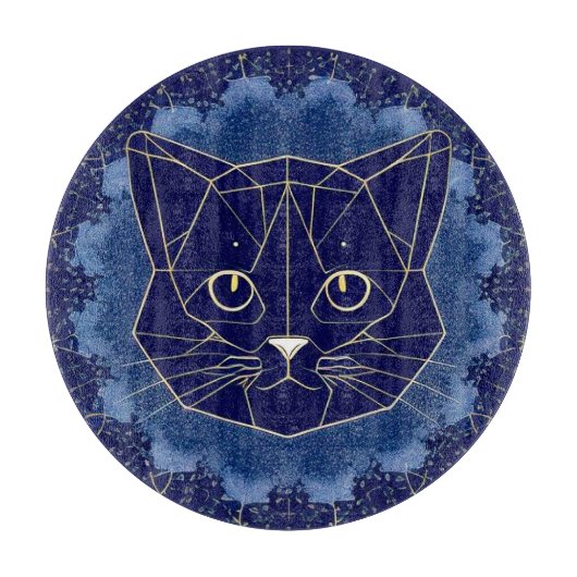Planche À Découper Conception de chat géométrique entourée d'étoiles (Devant)