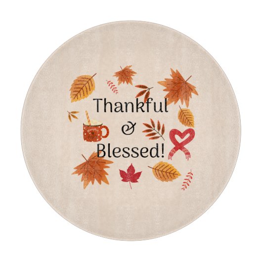 Planche À Découper Conception de l'automne reconnaissante et bénie (Devant)