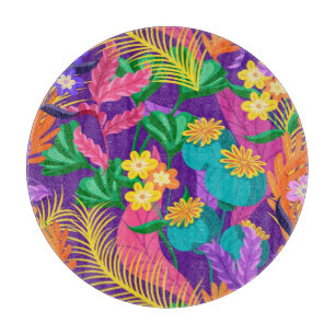 Planche À Découper Conception de motif floral exotique coloré