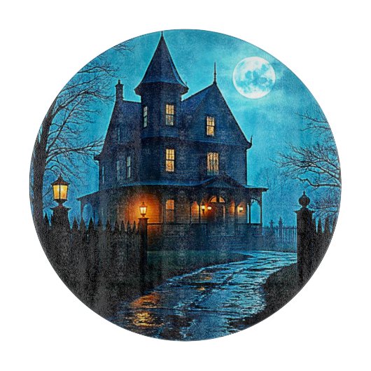 Planche À Découper Conception de nuit au clair de lune bleu du manoir (Devant)