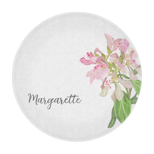 Planche À Découper Conception florale d'orchidée rose – Art botanique (Devant)