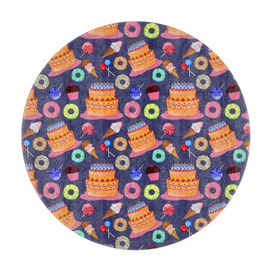 Planche À Découper Conception Motif de pâtisserie de gâteaux d'annive (Devant)