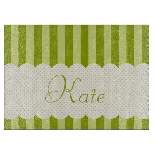 Planche À Découper Conception verte personnalisée de pois de rayures (Devant)