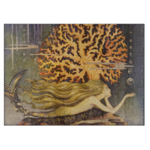 Planche À Découper Conte de fée vintage, petite sirène dans le corail