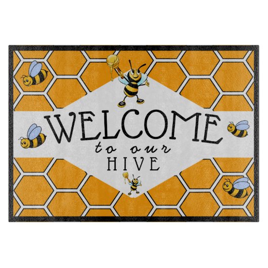 Planche À Découper Cool & Mignonne Bienvenue À Notre Bee Hive (Devant)
