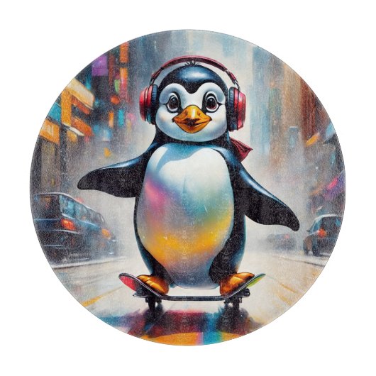 Planche À Découper Cool Peinture d'Art numérique de pingouin (Devant)