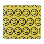 Planche À Découper Cool Sardé Joyeux visage souriant motif jaune (Devant)