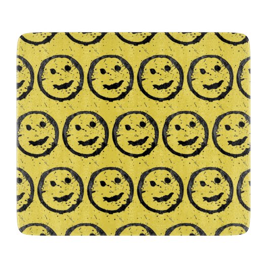 Planche À Découper Cool Sardé Joyeux visage souriant motif jaune (Devant)