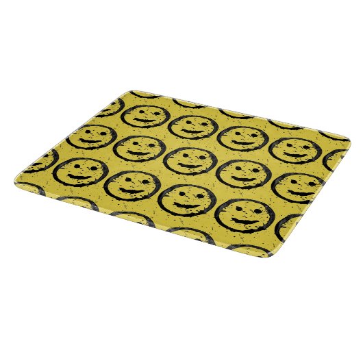 Planche À Découper Cool Sardé Joyeux visage souriant motif jaune (Coin)
