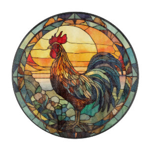 Planche À Découper Coq en Verre Coloré