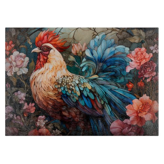 Planche À Découper Coq en Verre Coloré (Devant)