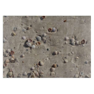 Planche À Découper Coquillages dans le sable humide