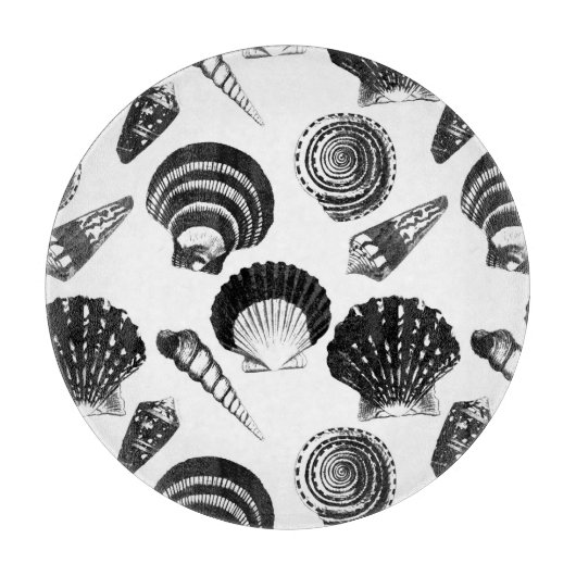 Planche À Découper Coquillages - noir et blanc sur un arrière - plan (Devant)