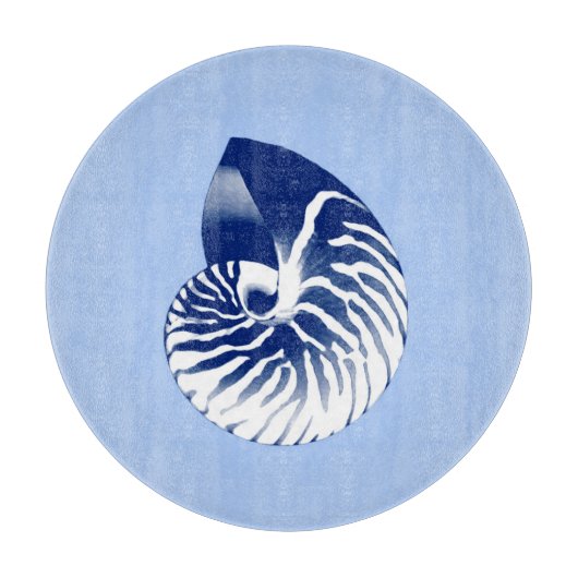Planche À Découper Coquille de Nautilus - marine, blanc & bleu clair (Devant)