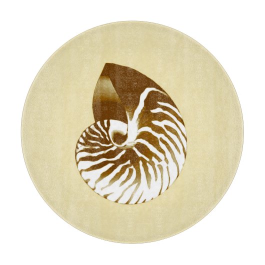 Planche À Découper Coquille de Nautilus - marron, blanc et beige (Devant)