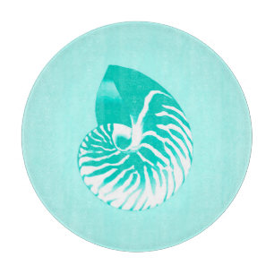 Planche À Découper Coquille de Nautilus - turquoise, aqua et blanc