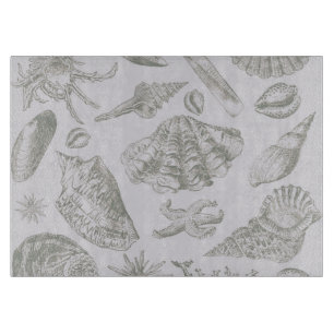 Planche À Découper Coquilles de mer gris sauge doux croquis Antique N