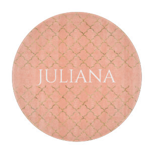 Planche À Découper Corail rose élégant or Quatrefoil Personnalisé