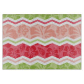 Planche À Découper Corail tropical rose et vert clair Chevron (Devant)