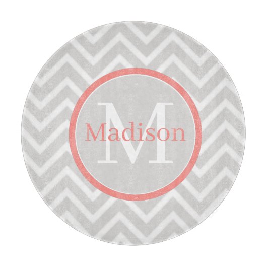 Planche À Découper Coral Chevron Monogramme (Devant)