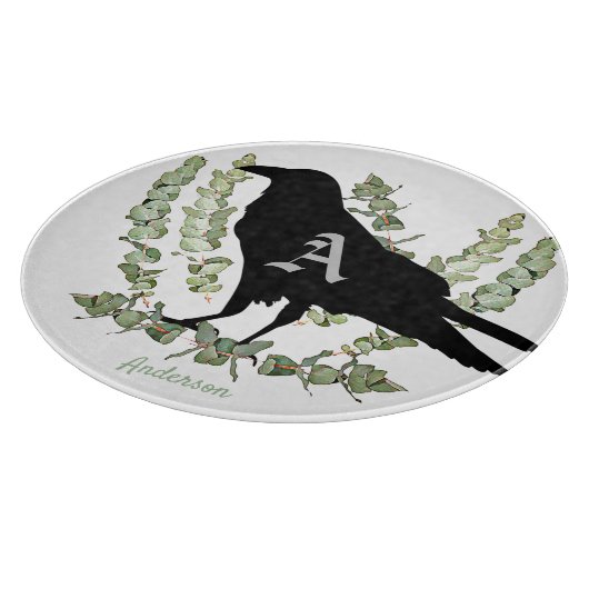 Planche À Découper Corbeau Monogramme Esprit Animal Eucalyptus (Coin)