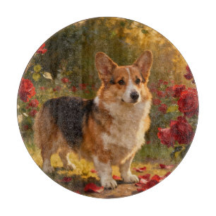 Planche À Découper Corgi dans les Roses V