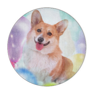 Planche À Découper Corgi de sourire de Gallois avec des ballons