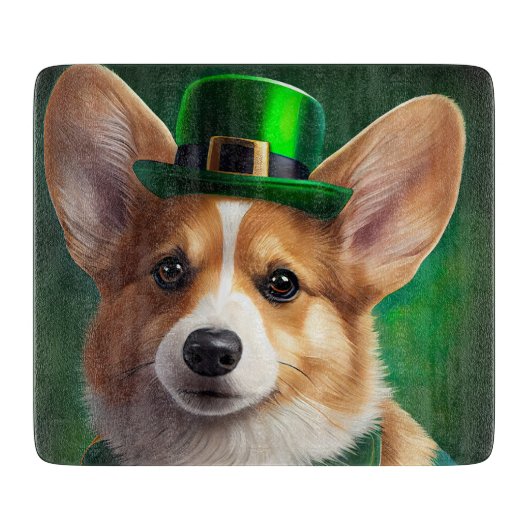 Planche À Découper Corgi Dog en robe de fête St. Patrick (Devant)