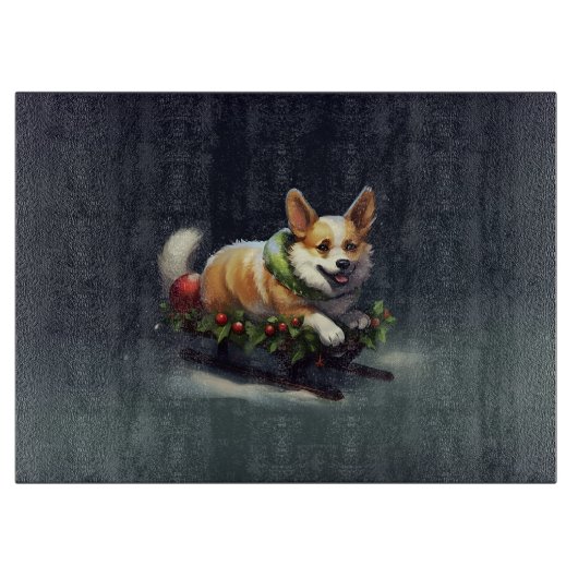 Planche À Découper Corgi Noël neige hiver (Devant)