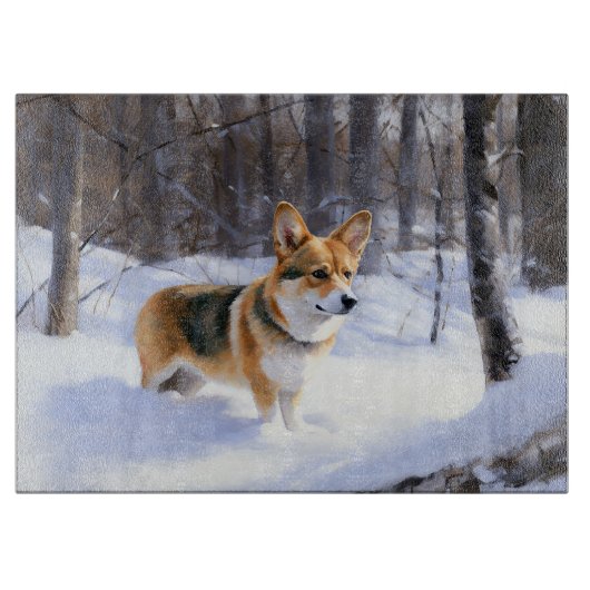 Planche À Découper Corgi Noël sous la neige (Devant)