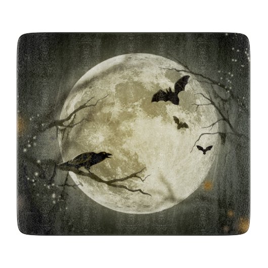 Planche À Découper Corneilles Éffrayantes de la Lune d'Halloween (Devant)