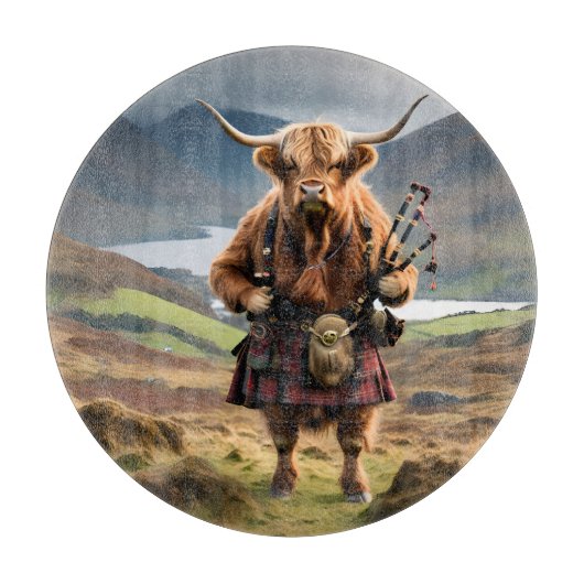 Planche À Découper Cornemuseuse de vache des Highlands écossais, (Devant)