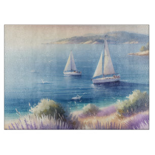 Planche À Découper Côte méditerranéenne de la Lavande avec voiliers