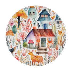 Planche À Découper Cottage fleuri coloré motif