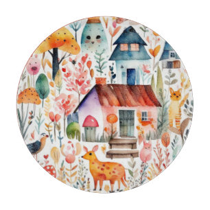 Planche À Découper Cottage noyau floral de campagne animaux maisons