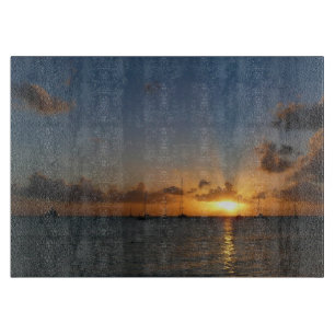 Planche À Découper Coucher de soleil avec voiliers Paysage tropical P