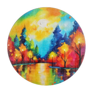 Planche À Découper Coucher de soleil de forêt enchanté