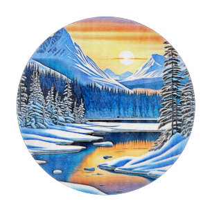 Planche À Découper Coucher de soleil de montagne d'hiver