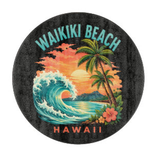 Planche À Découper Coucher de soleil tropical à Waikiki Beach Hawaï