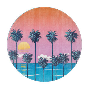 Planche À Découper Coucher de soleil tropical : Illustration de plage