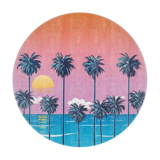 Planche À Découper Coucher de soleil tropical : Illustration de plage (Devant)