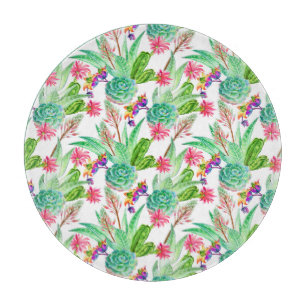 Planche À Découper Couleur d'eau vive Cactus et Motif succulent