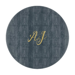 Planche À Découper Couleur Or Charbon Monogramme Initial Professionne
