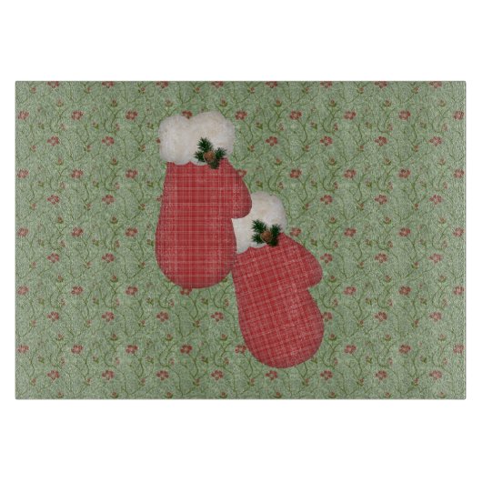Planche À Découper Country Red Mittens Panneau de coupe en verre (Devant)