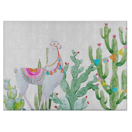 Planche À Découper Coupe de verre Boho Llama Cactus bohémiens Désert (Devant)