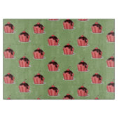 Planche À Découper Coupes de crème glacée rose sur vert (Devant)