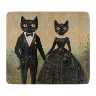 Planche À Découper Couple de chats noirs art folklorique vintage goth