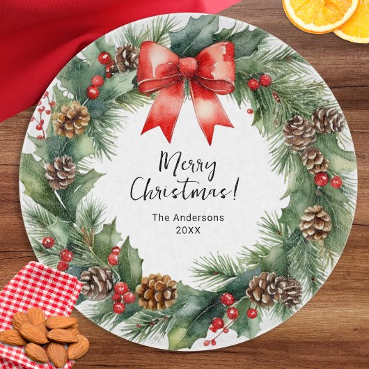 Planche À Découper Couronne aquarelle rustique Joyeux Noël