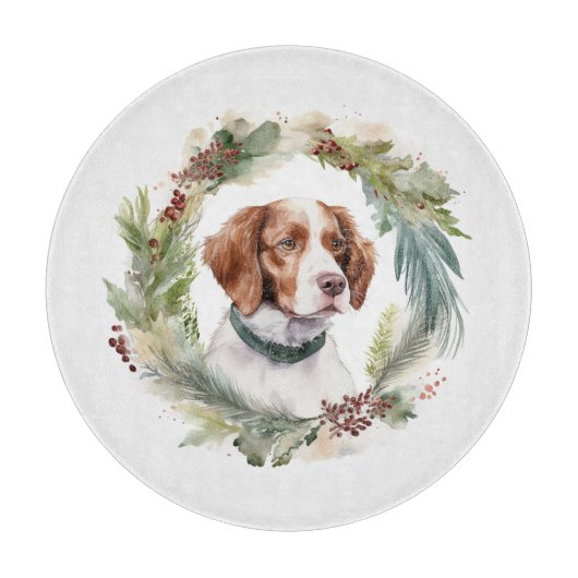 Planche À Découper Couronne de Noël Brittany Spaniel Chien festif (Devant)