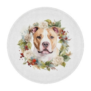 Planche À Découper Couronne de Noël festive American Staffordshire